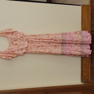 Aakaa Pink & Peach Floral Pattern Maxi Dress Size Large